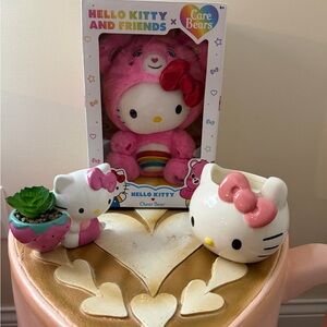 Hello Kitty Lot of 3 Blue Sky Candle, Cheer Care Bear Plush & Ceramic Strawberry